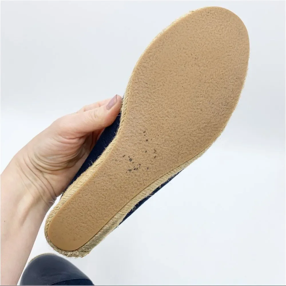 Jack Rogers Palmer Blue Closed Cap‎ Toe Fabric/Leather Wedge Espadrilles Sz 5